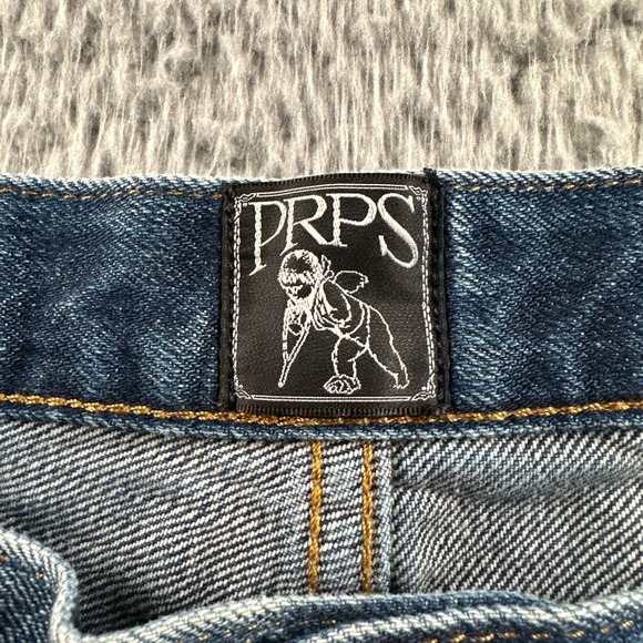 PRPS Le Sabre Jeans Mens 36 Distressed Paint Splatter Patchwork Indigo Tapered - Picture 5 of 16